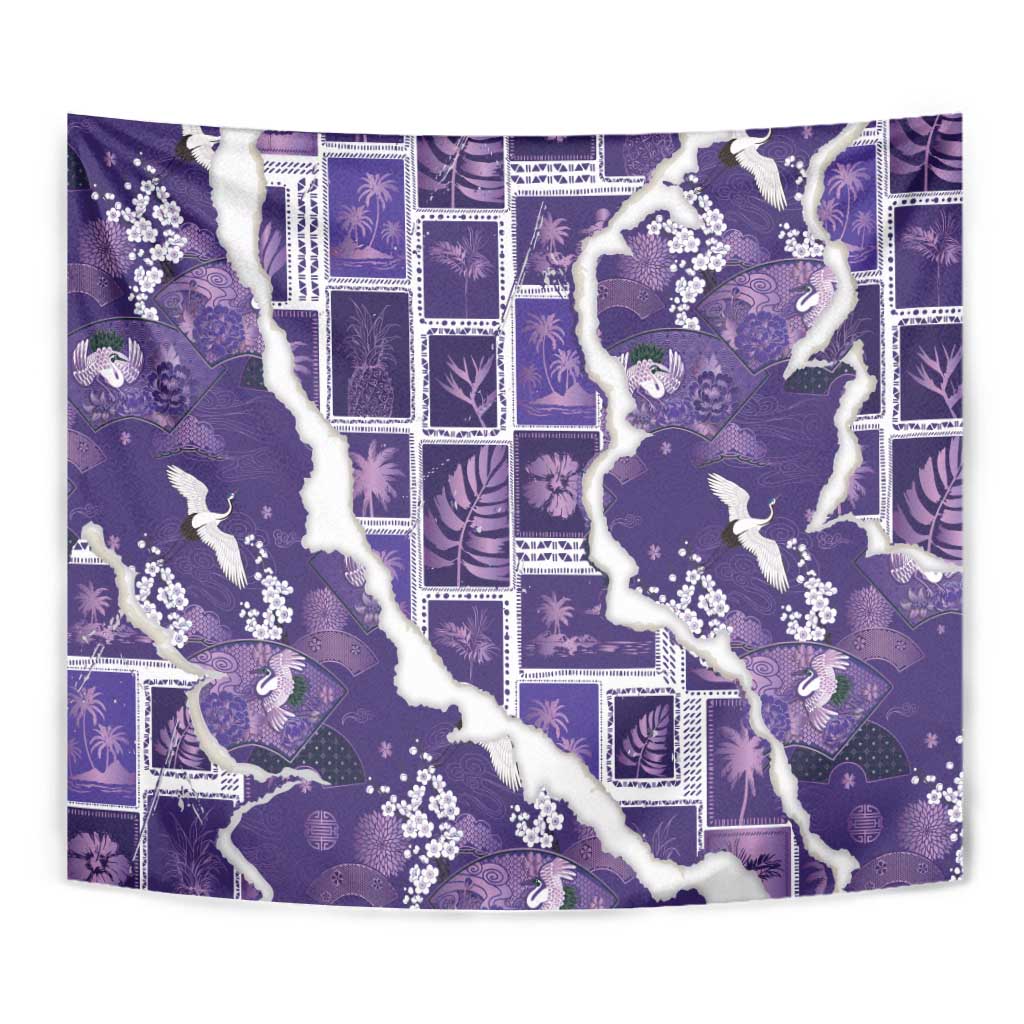 Hawaii Japanese Culture Purple Tapestry Spring Cranes Aloha Pattern LT01 - Polynesian Pride