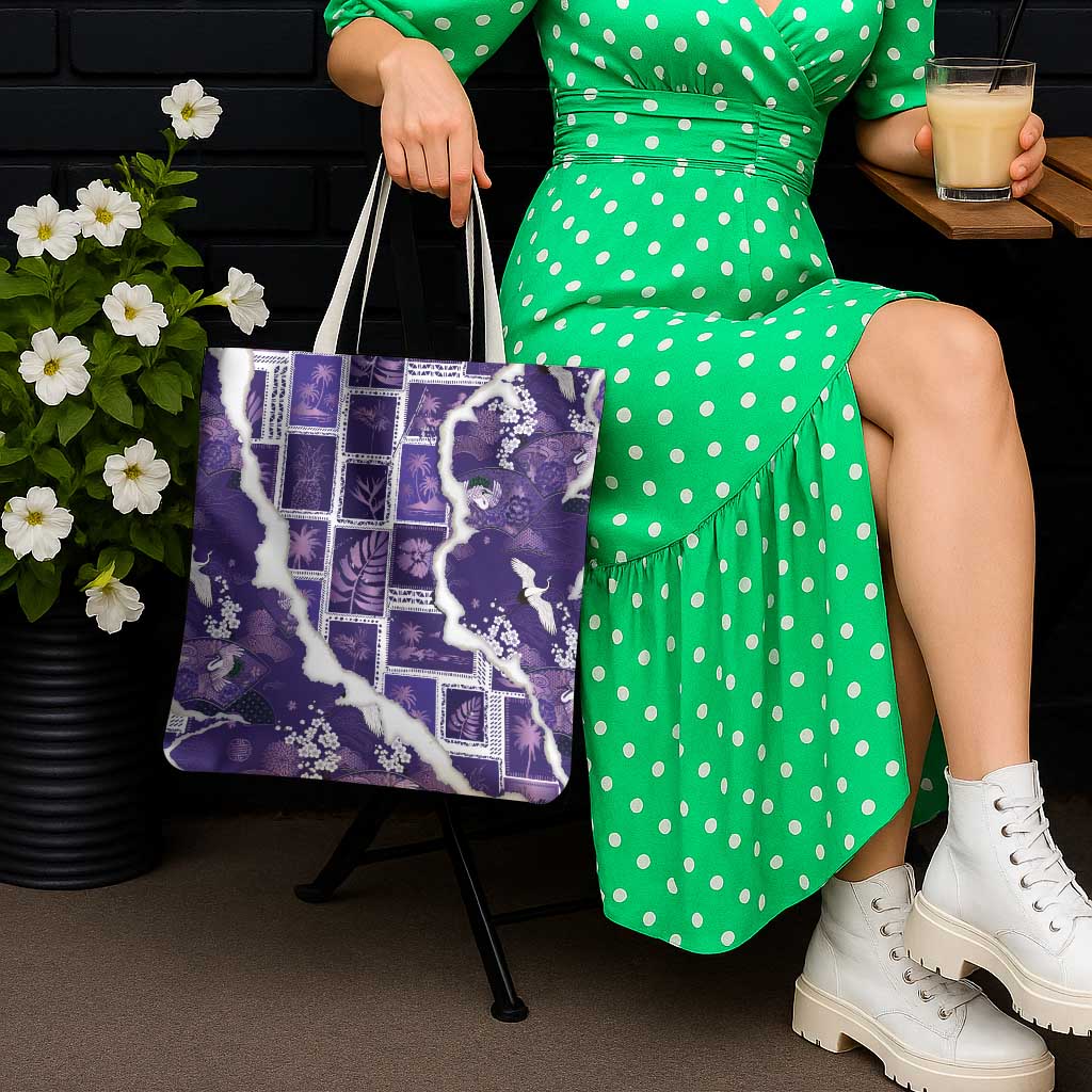 Hawaii Japanese Culture Purple Tote Bag Spring Cranes Aloha Pattern LT01 - Polynesian Pride