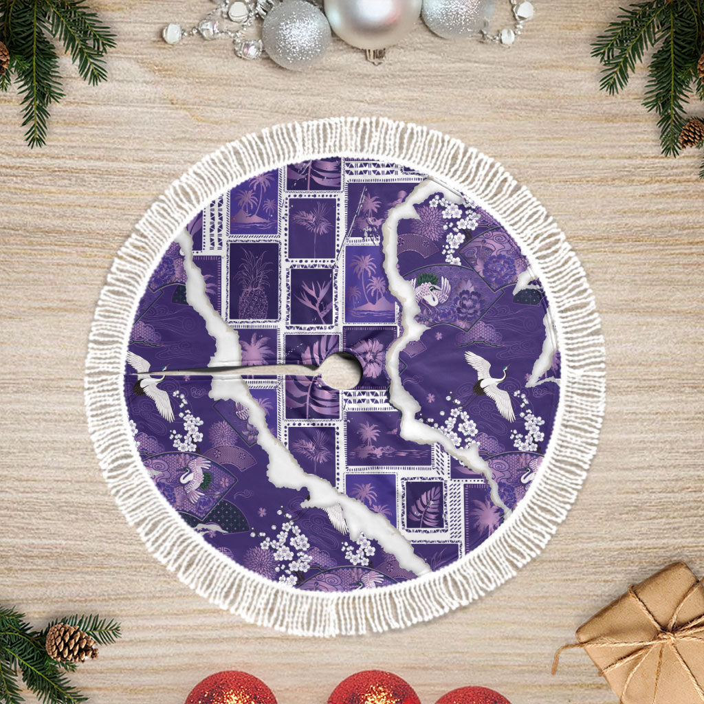 Hawaii Japanese Culture Purple Tree Skirt Spring Cranes Aloha Pattern LT01 Fringed Purple - Polynesian Pride