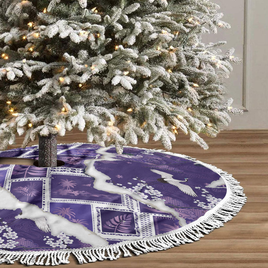 Hawaii Japanese Culture Purple Tree Skirt Spring Cranes Aloha Pattern LT01 - Polynesian Pride