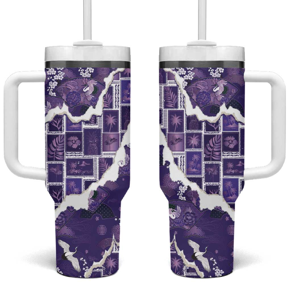 Hawaii Japanese Culture Purple Tumbler With Handle Spring Cranes Aloha Pattern LT01 One Size: 40 oz Purple - Polynesian Pride