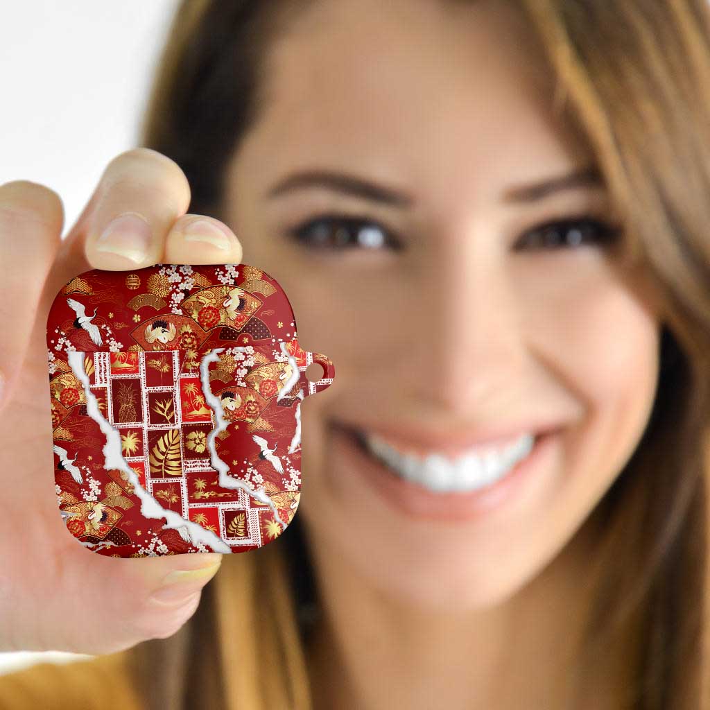 Hawaii Japanese Culture Red AirPods Case Spring Cranes Aloha Pattern LT01 - Polynesian Pride