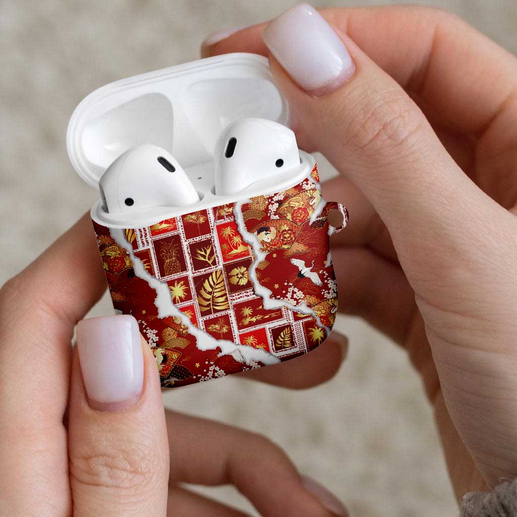 Hawaii Japanese Culture Red AirPods Case Spring Cranes Aloha Pattern LT01 - Polynesian Pride