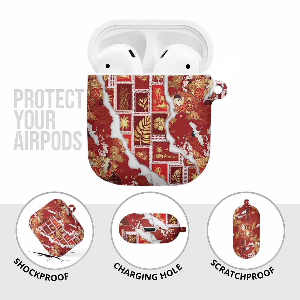 Hawaii Japanese Culture Red AirPods Case Spring Cranes Aloha Pattern LT01 - Polynesian Pride