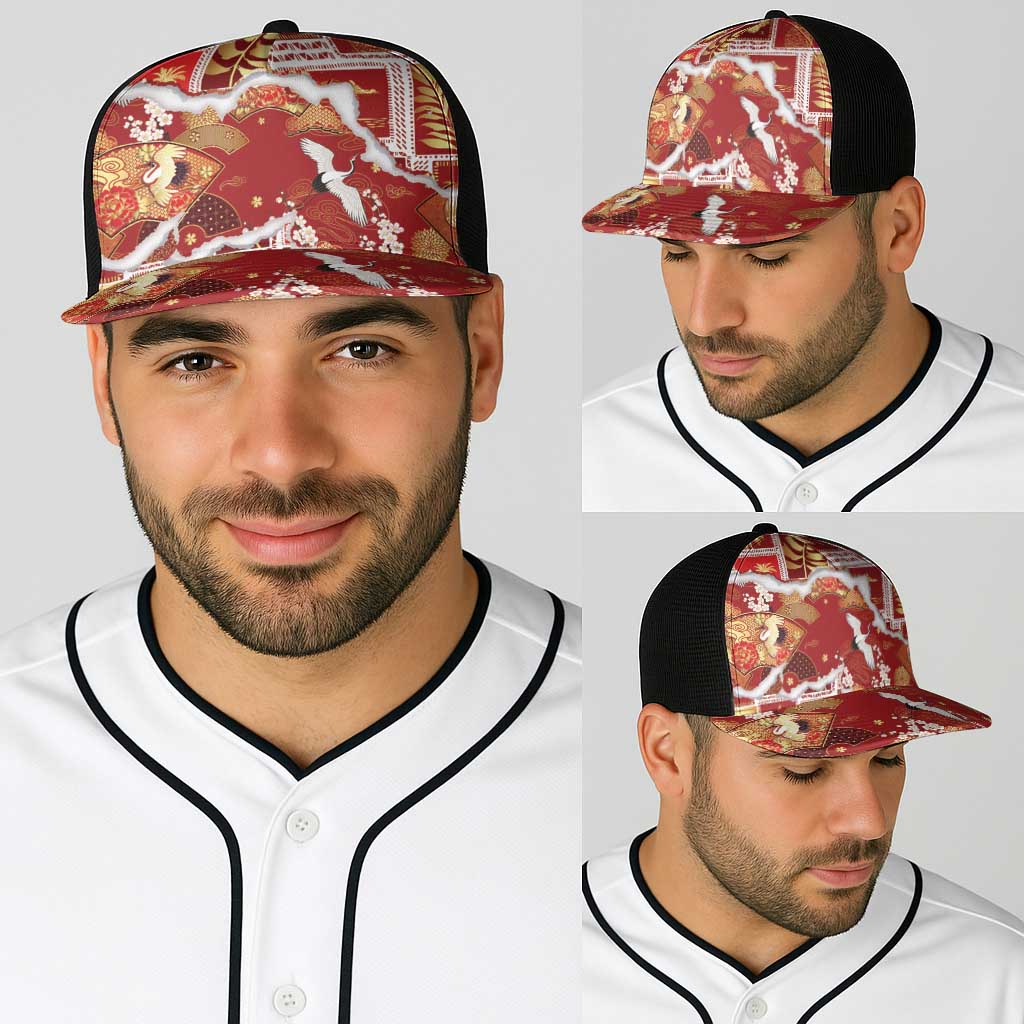 Hawaii Japanese Culture Red Baseball Net Cap Spring Cranes Aloha Pattern LT01 - Polynesian Pride