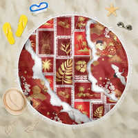 Hawaii Japanese Culture Red Beach Blanket Spring Cranes Aloha Pattern LT01 One Size 150cm Red - Polynesian Pride