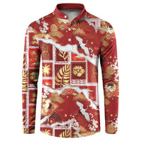 Hawaii Japanese Culture Red Button Sweatshirt Spring Cranes Aloha Pattern LT01 Red - Polynesian Pride