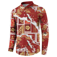 Hawaii Japanese Culture Red Button Sweatshirt Spring Cranes Aloha Pattern LT01 - Polynesian Pride