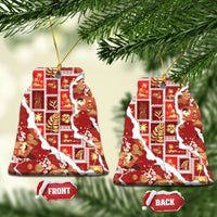 Hawaii Japanese Culture Red Ceramic Ornament Spring Cranes Aloha Pattern LT01 Bell Flake Red - Polynesian Pride