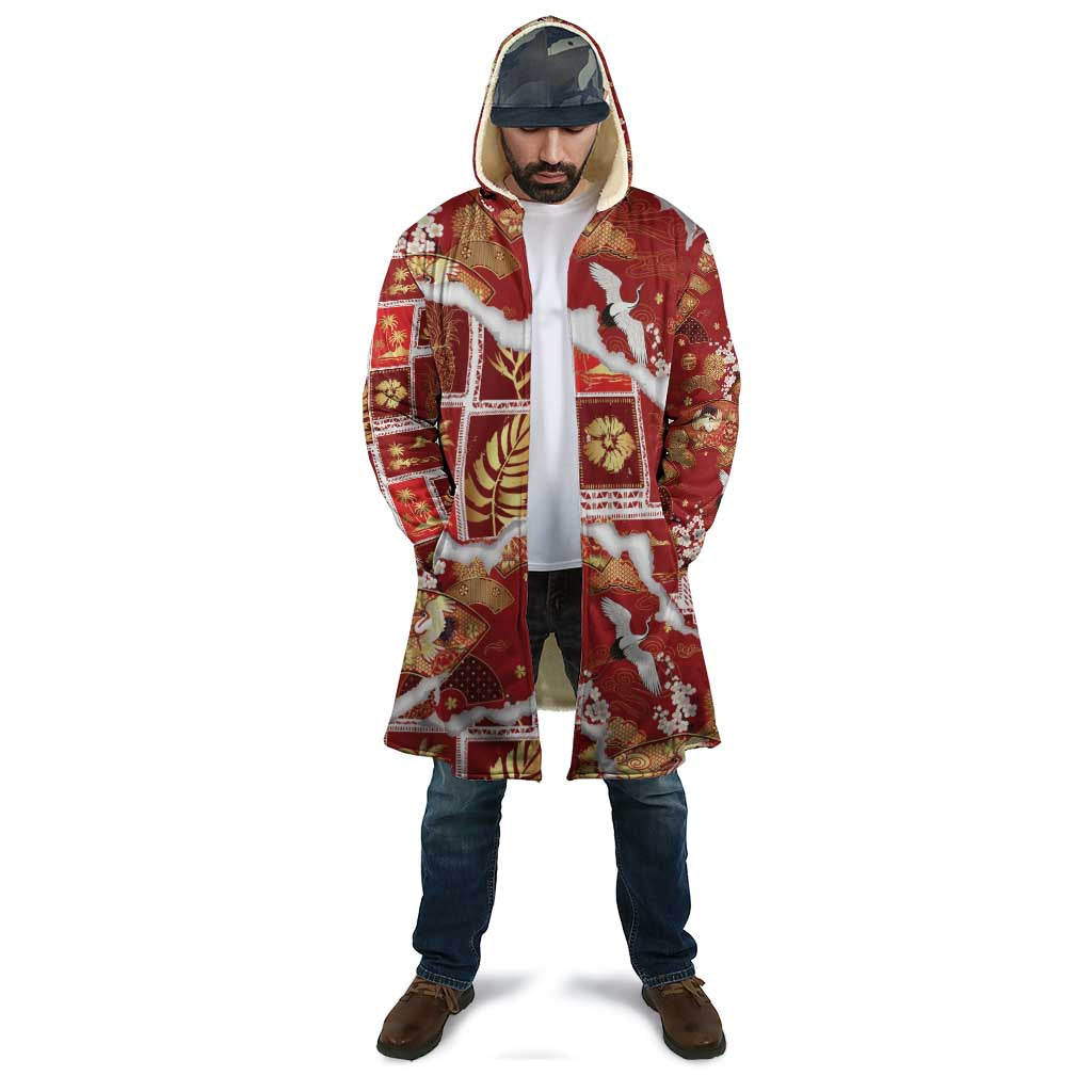 Hawaii Japanese Culture Red Cloak Spring Cranes Aloha Pattern LT01 - Polynesian Pride