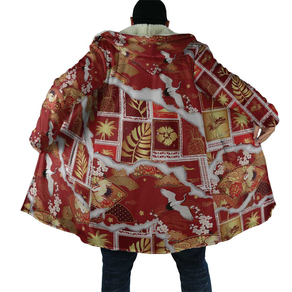 Hawaii Japanese Culture Red Cloak Spring Cranes Aloha Pattern LT01 - Polynesian Pride