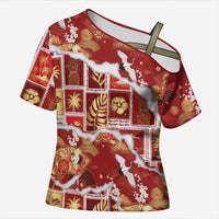 Hawaii Japanese Culture Red Cross Shoulder Shirt Spring Cranes Aloha Pattern LT01 Female Red - Polynesian Pride
