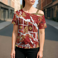 Hawaii Japanese Culture Red Cross Shoulder Shirt Spring Cranes Aloha Pattern LT01 - Polynesian Pride