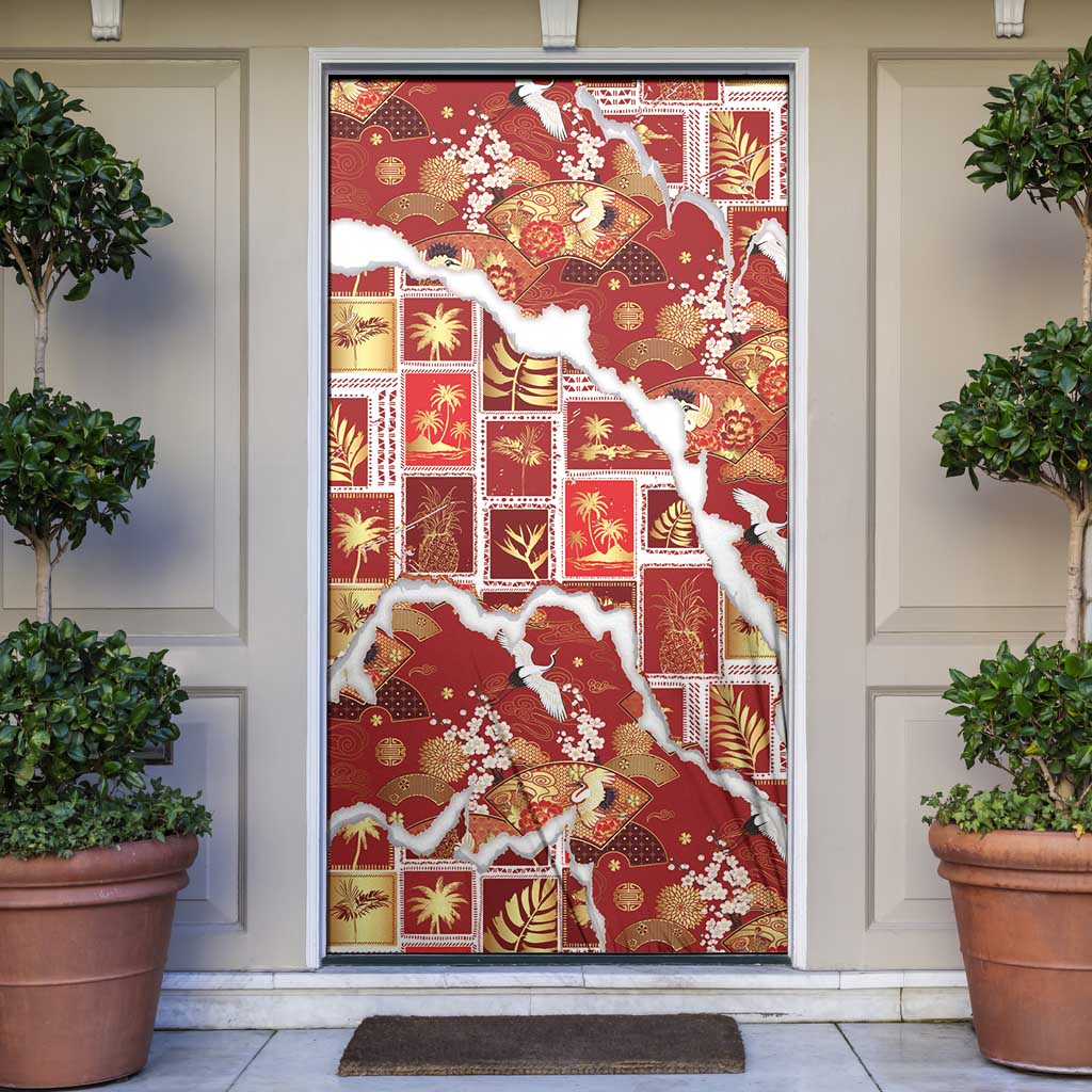 Hawaii Japanese Culture Red Door Cover Spring Cranes Aloha Pattern LT01 Red - Polynesian Pride