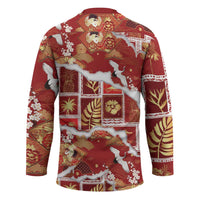 Hawaii Japanese Culture Red Hockey Jersey Spring Cranes Aloha Pattern LT01 - Polynesian Pride