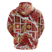 Hawaii Japanese Culture Red Hoodie Spring Cranes Aloha Pattern LT01 - Polynesian Pride