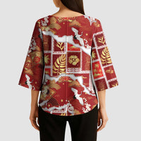 Hawaii Japanese Culture Red Kimono Sleeve Blouse Spring Cranes Aloha Pattern LT01 - Polynesian Pride
