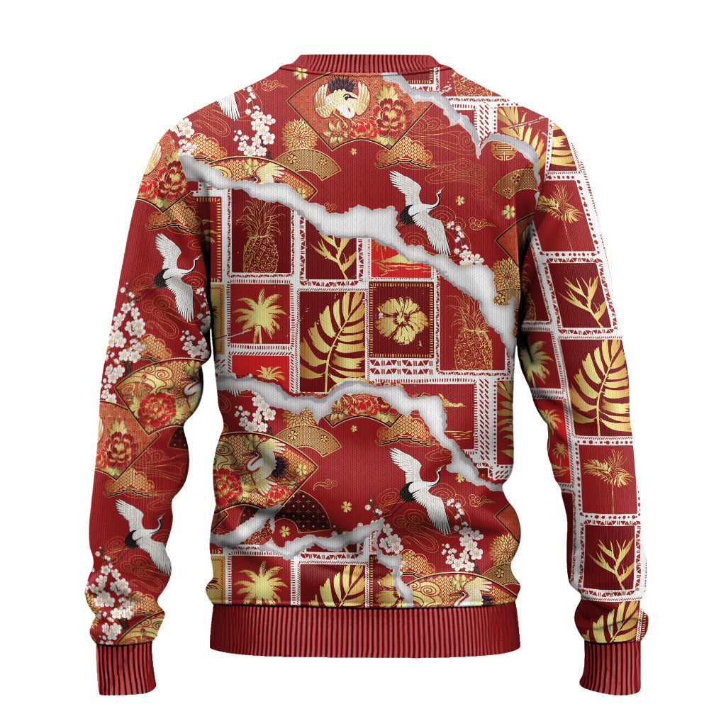 Hawaii Japanese Culture Red Ugly Christmas Sweater Spring Cranes Aloha Pattern LT01 - Polynesian Pride