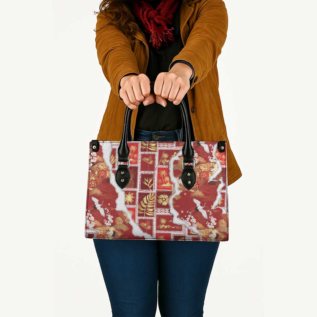Hawaii Japanese Culture Red Leather Bag Spring Cranes Aloha Pattern LT01 - Polynesian Pride