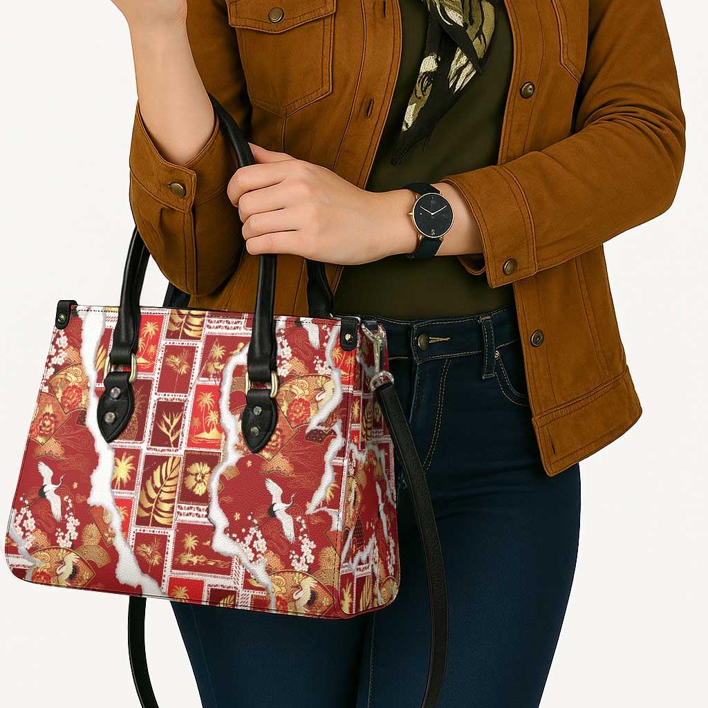Hawaii Japanese Culture Red Leather Bag Spring Cranes Aloha Pattern LT01 - Polynesian Pride