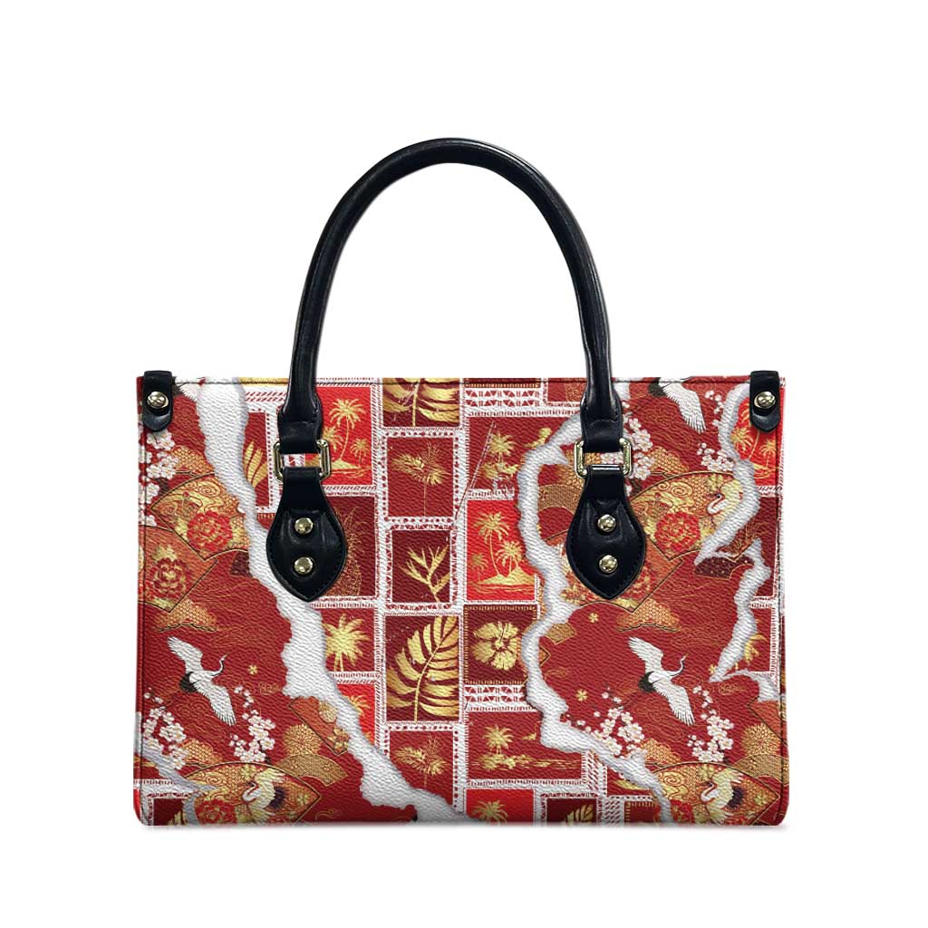 Hawaii Japanese Culture Red Leather Bag Spring Cranes Aloha Pattern LT01 - Polynesian Pride