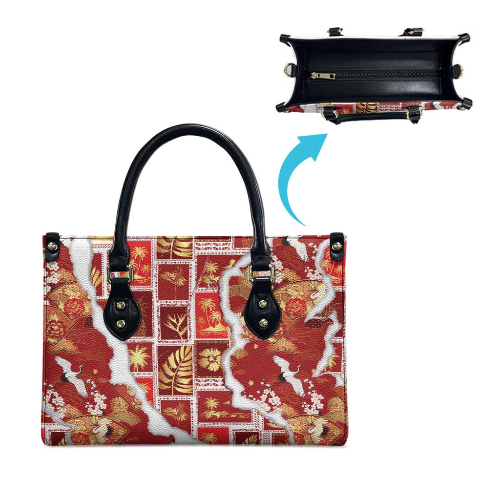 Hawaii Japanese Culture Red Leather Bag Spring Cranes Aloha Pattern LT01 - Polynesian Pride