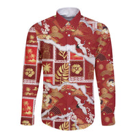 Hawaii Japanese Culture Red Long Sleeve Button Shirt Spring Cranes Aloha Pattern LT01 Unisex Red - Polynesian Pride