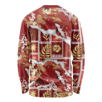 Hawaii Japanese Culture Red Long Sleeve Shirt Spring Cranes Aloha Pattern LT01 - Polynesian Pride