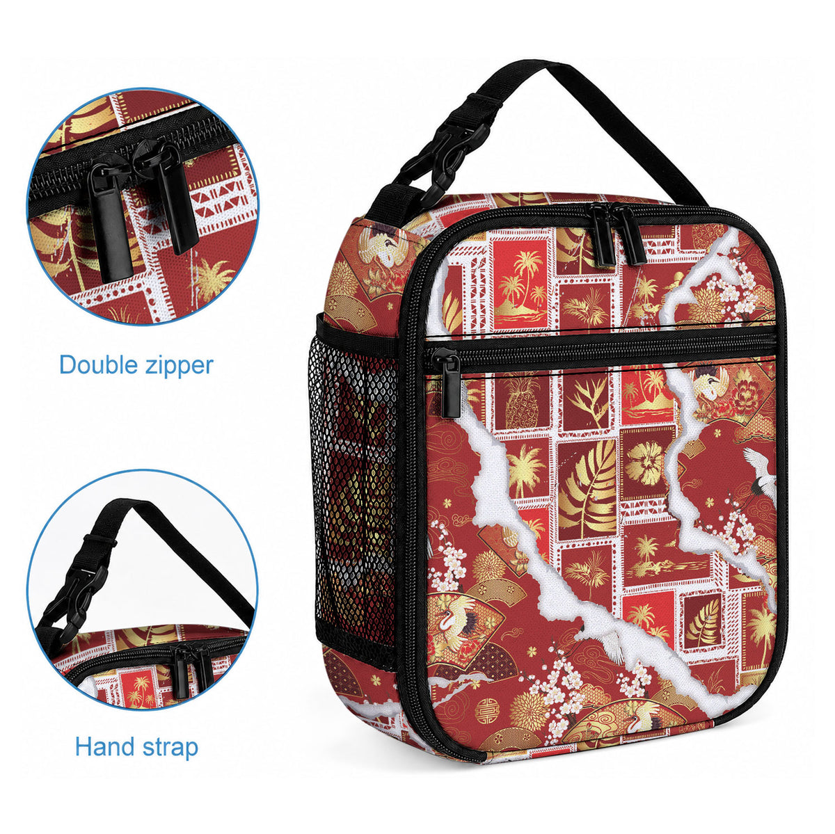 Hawaii Japanese Culture Red Lunch Bag Spring Cranes Aloha Pattern LT01 - Polynesian Pride