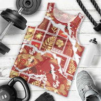 Hawaii Japanese Culture Red Men Tank Top Spring Cranes Aloha Pattern LT01 - Polynesian Pride