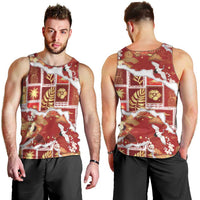 Hawaii Japanese Culture Red Men Tank Top Spring Cranes Aloha Pattern LT01 - Polynesian Pride