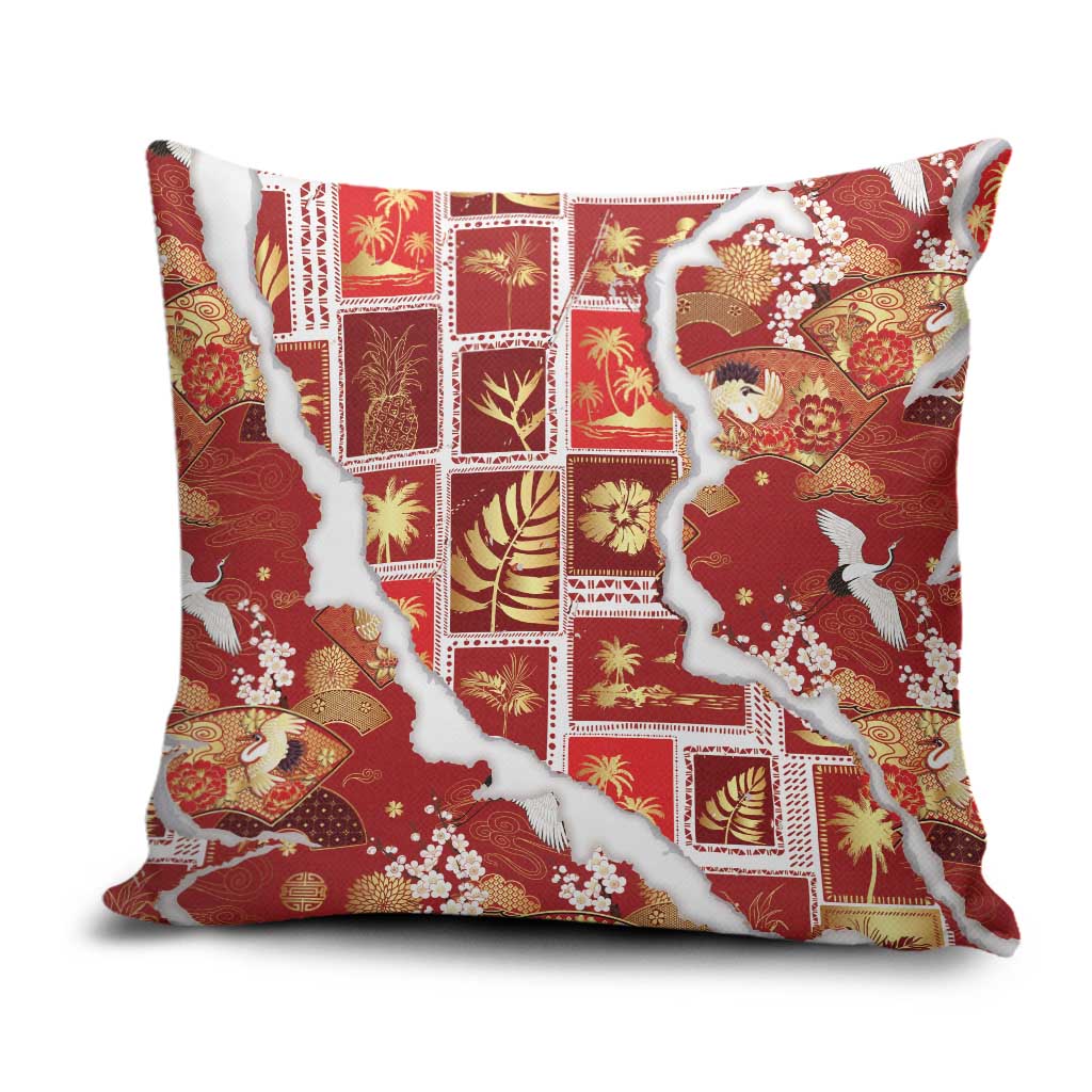Hawaii Japanese Culture Red Pillow Cover Spring Cranes Aloha Pattern LT01 Red - Polynesian Pride