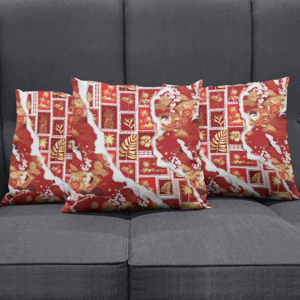 Hawaii Japanese Culture Red Pillow Cover Spring Cranes Aloha Pattern LT01 - Polynesian Pride