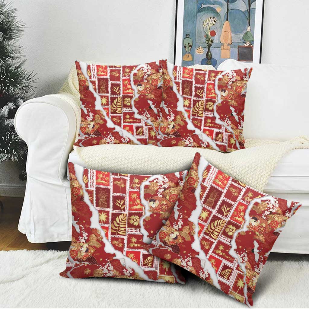 Hawaii Japanese Culture Red Pillow Cover Spring Cranes Aloha Pattern LT01 - Polynesian Pride