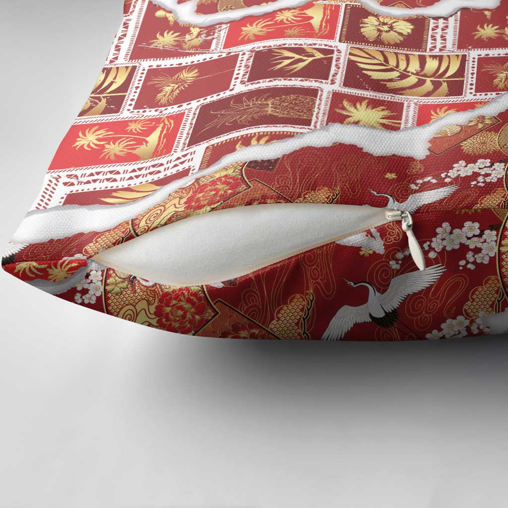 Hawaii Japanese Culture Red Pillow Cover Spring Cranes Aloha Pattern LT01 - Polynesian Pride