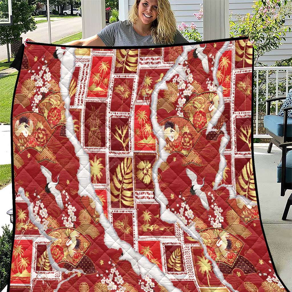 Hawaii Japanese Culture Red Quilt Spring Cranes Aloha Pattern LT01 Red - Polynesian Pride
