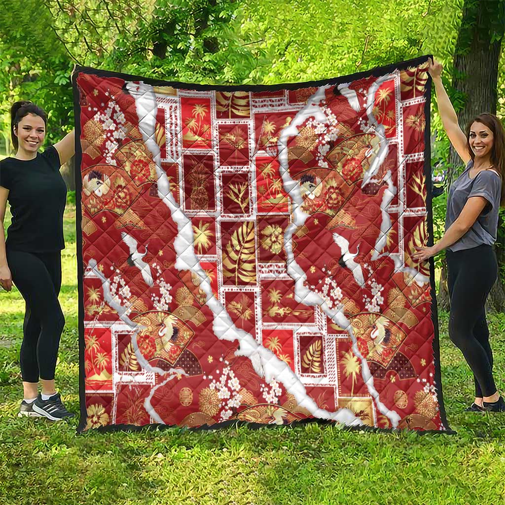 Hawaii Japanese Culture Red Quilt Spring Cranes Aloha Pattern LT01 - Polynesian Pride