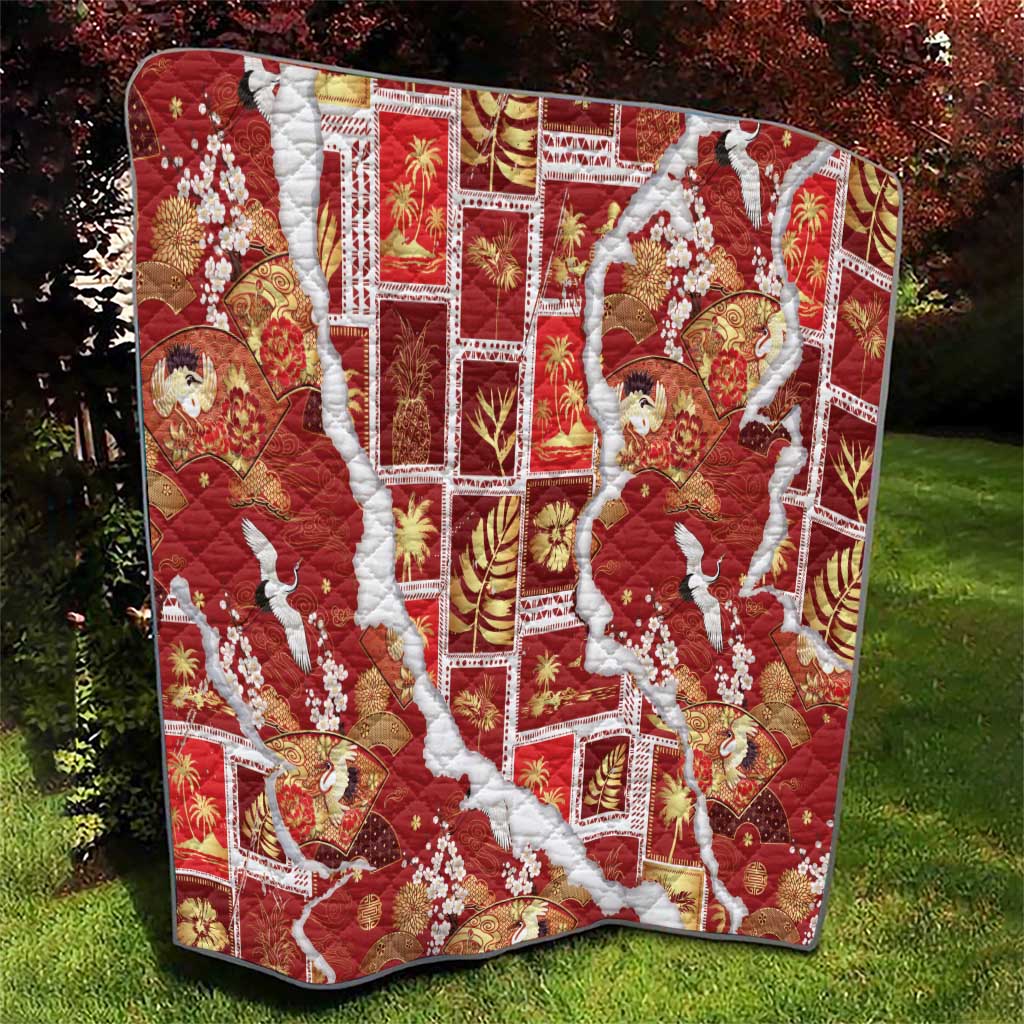 Hawaii Japanese Culture Red Quilt Spring Cranes Aloha Pattern LT01 - Polynesian Pride
