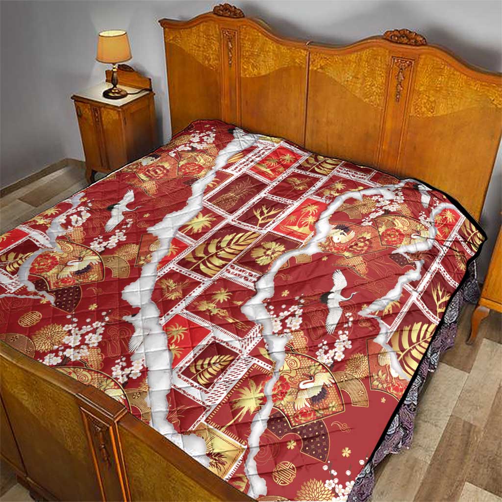 Hawaii Japanese Culture Red Quilt Spring Cranes Aloha Pattern LT01 - Polynesian Pride
