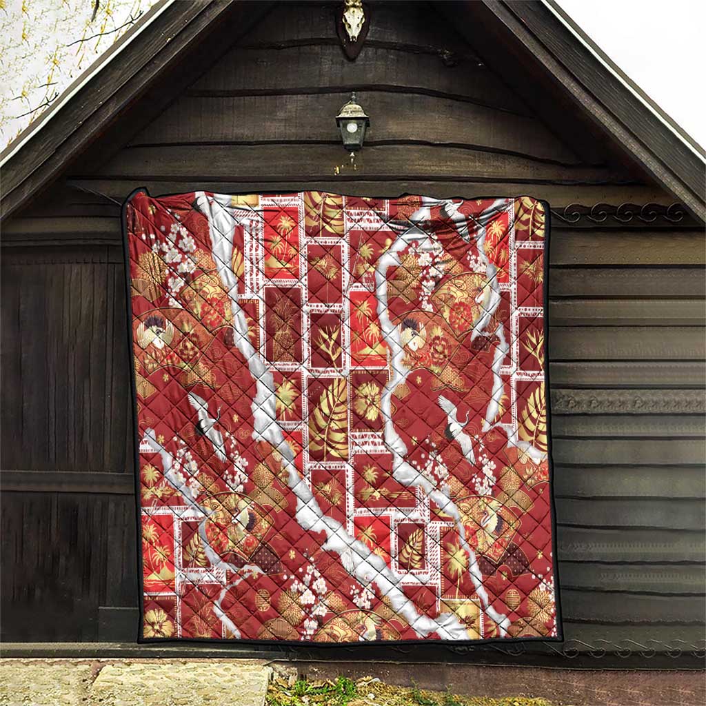 Hawaii Japanese Culture Red Quilt Spring Cranes Aloha Pattern LT01 - Polynesian Pride