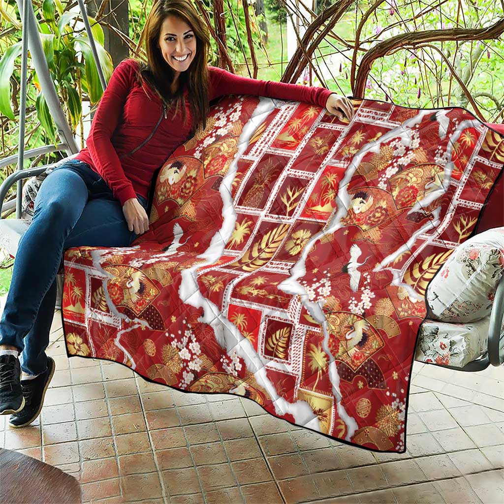 Hawaii Japanese Culture Red Quilt Spring Cranes Aloha Pattern LT01 - Polynesian Pride