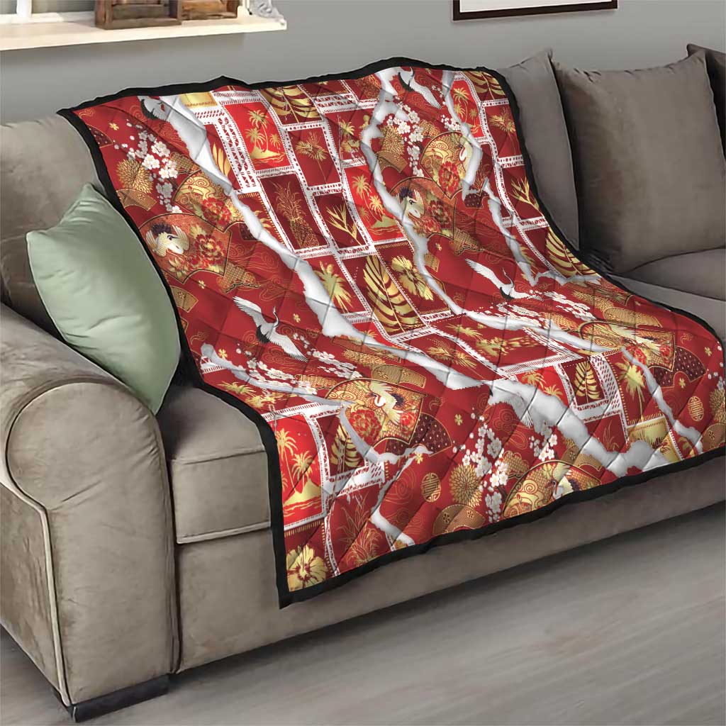 Hawaii Japanese Culture Red Quilt Spring Cranes Aloha Pattern LT01 - Polynesian Pride