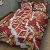 Hawaii Japanese Culture Red Quilt Bed Set Spring Cranes Aloha Pattern LT01 - Polynesian Pride