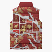 Hawaii Japanese Culture Red Sleeveless Puffer Jacket Spring Cranes Aloha Pattern LT01 - Polynesian Pride