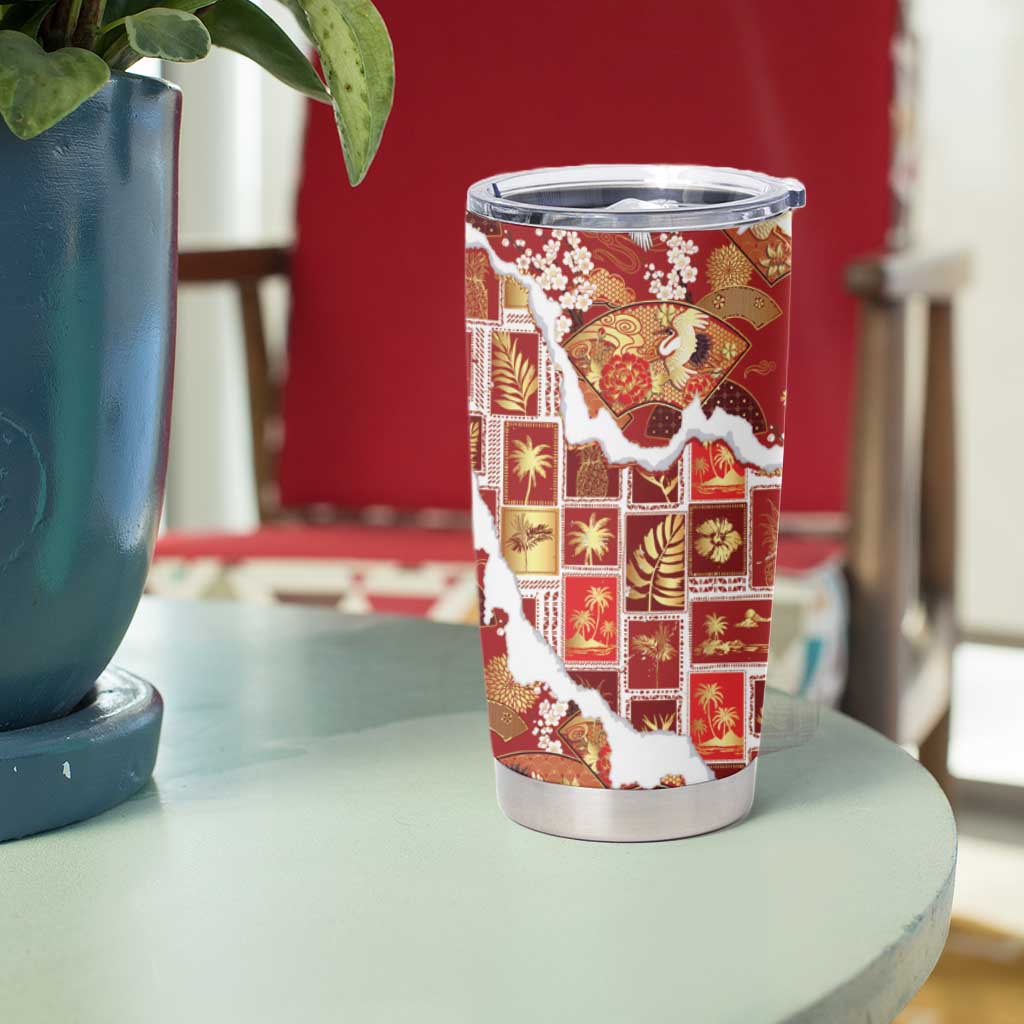 Hawaii Japanese Culture Red Tumbler Cup Spring Cranes Aloha Pattern LT01 - Polynesian Pride