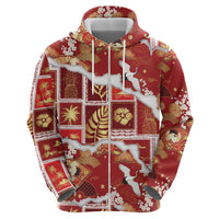 Hawaii Japanese Culture Red Zip Hoodie Spring Cranes Aloha Pattern LT01 - Polynesian Pride