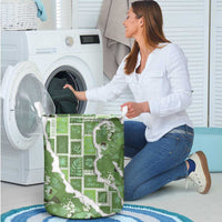Hawaii Japanese Culture Sage Green Laundry Basket Spring Cranes Aloha Pattern LT01 - Polynesian Pride