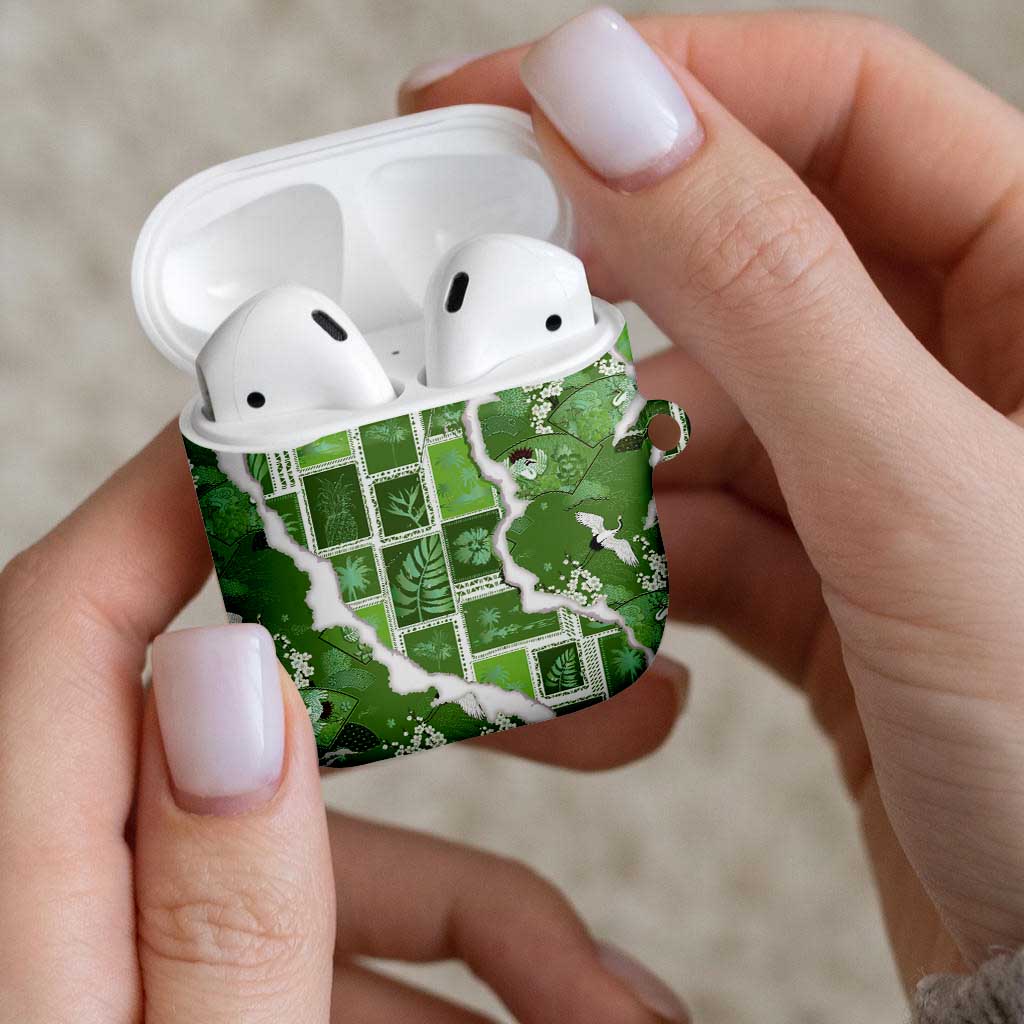 Hawaii Japanese Culture Sage Green AirPods Case Spring Cranes Aloha Pattern LT01 - Polynesian Pride