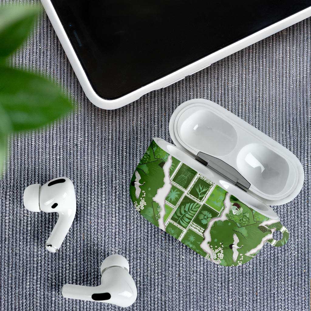 Hawaii Japanese Culture Sage Green AirPods Case Spring Cranes Aloha Pattern LT01 - Polynesian Pride