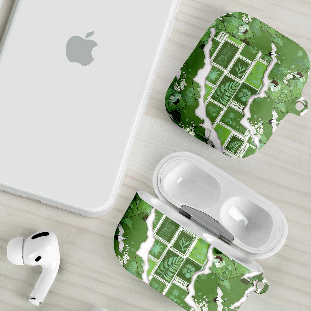 Hawaii Japanese Culture Sage Green AirPods Case Spring Cranes Aloha Pattern LT01 - Polynesian Pride
